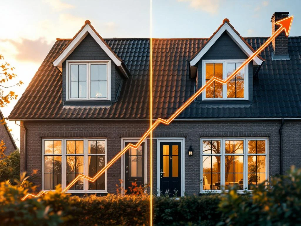 Nederlandse woning voor en na renovatie met elegante PVC dakkapellen die natuurlijk licht en waarde toevoegen