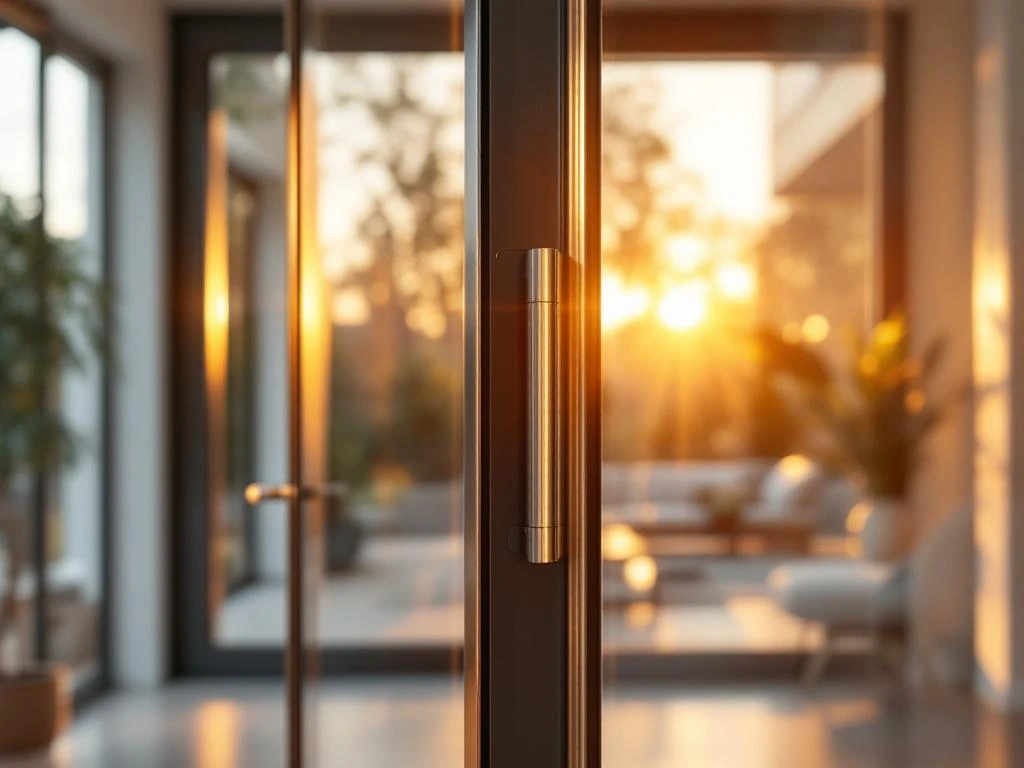 Moderne schuifpui met aluminium frame half geopend in eigentijds Nederlands interieur, warm natuurlijk licht