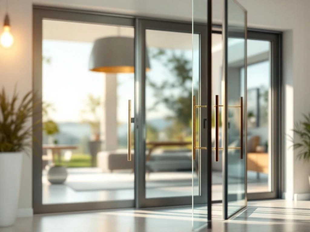 Moderne schuifpui met HR++ beglazing, gedeeltelijk geopend in hedendaags interieur met natuurlijk licht