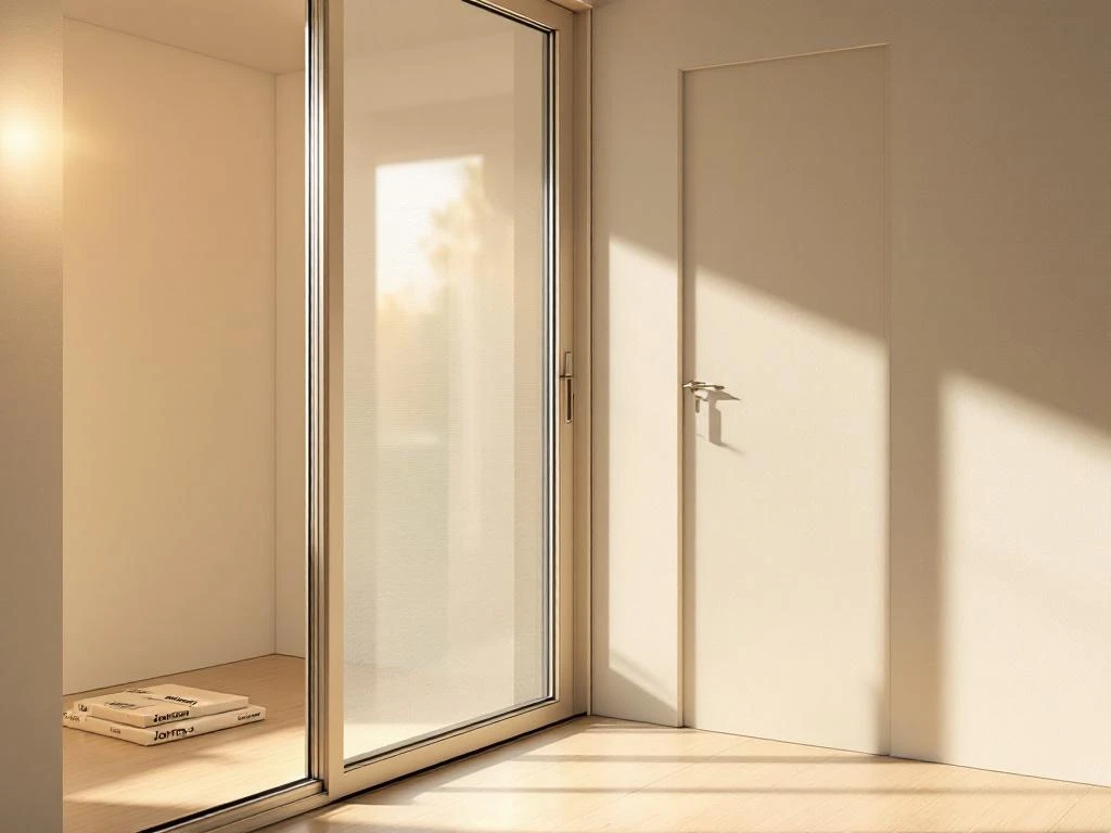 Moderne aluminium schuifpui met geïntegreerd insectenhor in eigentijds Nederlands interieur met natuurlijk licht