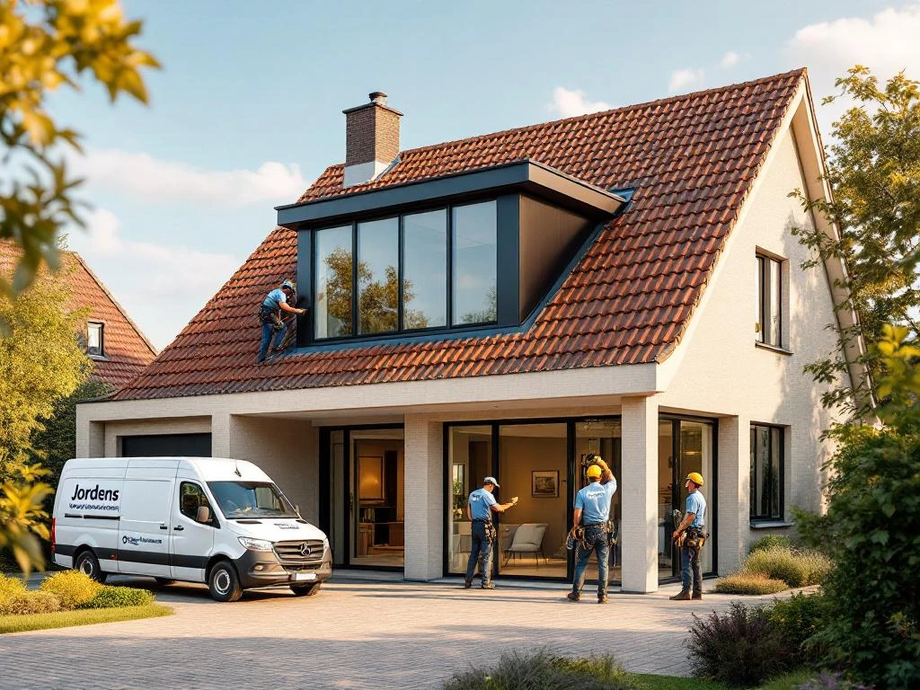 Moderne Nederlandse woning met nieuw geïnstalleerde dakkapel door Jordens vakmensen, professionele dakverbouwing