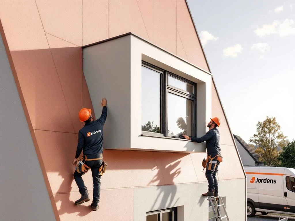 Jordens vakmannen installeren moderne dakkapel op Nederlands woonhuis met precisie en professionele afwerking