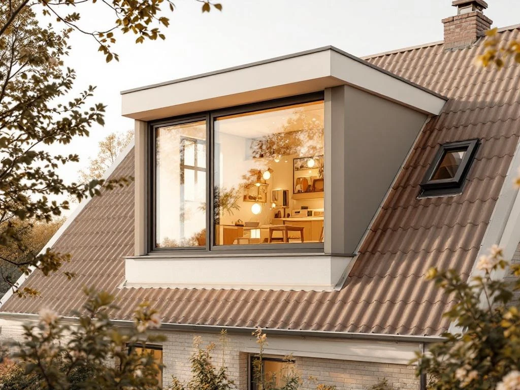 Moderne dakkapel met Jordens PVC-kozijnen op Nederlands woonhuis, energiezuinig ontwerp met warme lichtinval